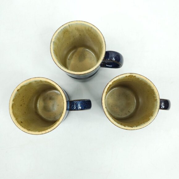 Otagiri Mugs Lot of 3 Blue Brown 9 oz Handpainted Hand Crafted Stoneware Stripe - Picture 6 of 14